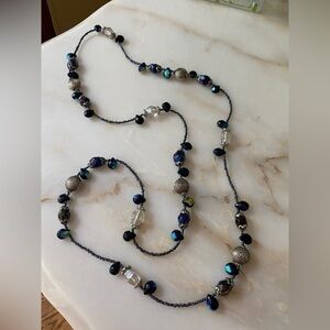 Art Deco Necklace w/Glass and Seed Beads - Various Shapes & Colors    Iridescent